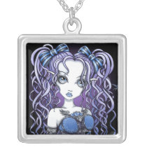 haylee, couture, fairy, gothic, cute, blue, violet, lavendar, pigtails, faery, fae, faerie, fantasy, art, myka, jelina, mika, big, eyed, faeries, Necklace with custom graphic design