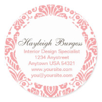 Hayleigh Pink Damask Chic Round Sticker