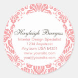 Hayleigh Pink Damask Chic Round Sticker stickers