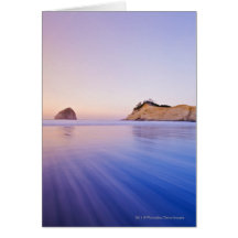 Haystack Rock At Dawn Blurred Blue Purple Waves Greeting Cards
