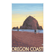 Haystack Rock Vintage Travel Poster Canvas Print