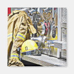HDR Fireman Gear and Fire Truck Refrigerator Magnet
