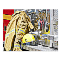 HDR Fireman Gear and Fire Truck Post Card