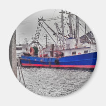 HDR Fishing Boat Black White Color Effect Harbor Magnet