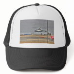 HDR Helicopter Landing Near Red Plane Mesh Hat