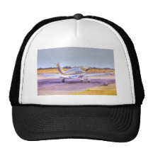 HDR Plane TailBack Yellow Blue Stripe Parked Hat