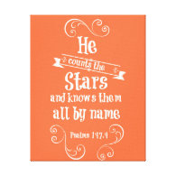 He counts the stars and knows by name bible verse stretched canvas prints