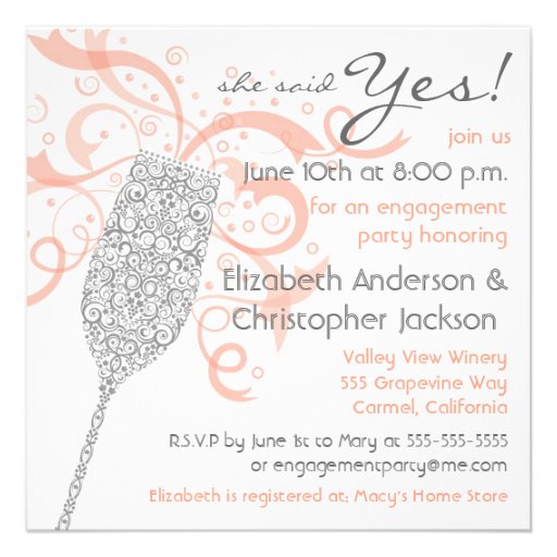 He Popped the Question - Silver & Peach Custom Invite