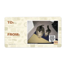 He sez hes big boned. personalized shipping labels
