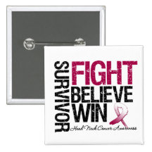 Head and Neck Cancer Survivor Fight Believe Win Mo Pinback Button