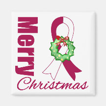 Head Neck Cancer Awareness Merry Christmas Ribbon Refrigerator Magnet