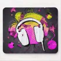 Headphone design in pink and yellow backgrund mousepads