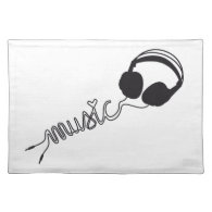 headphone silhouette with music and heart placemat