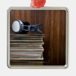 Headphones on Records Christmas Ornament