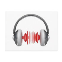 Headphones with sound waves post cards