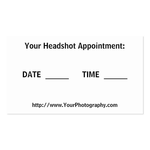 Headshot Photographer Promotional Business Card (back side)