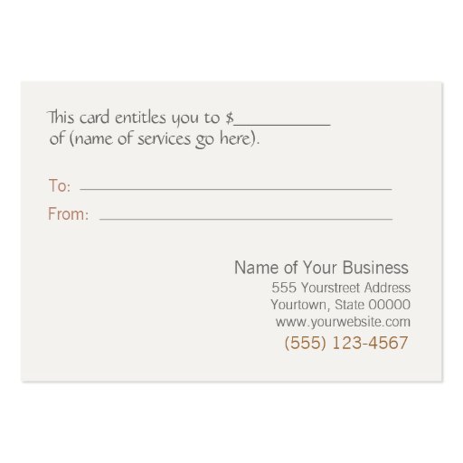 Healing Arts Lotus Gift Certificate Business Card (back side)