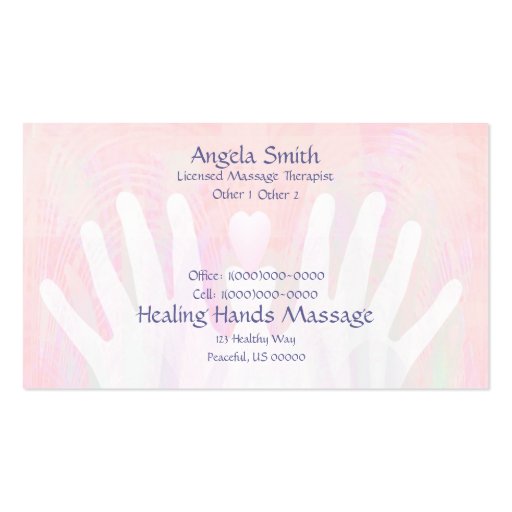 Healing Hands Light Pink Business Card Templates (back side)