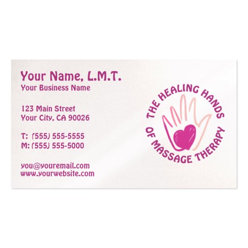 Healing Hands Massage Therapy Business Cards (front side)