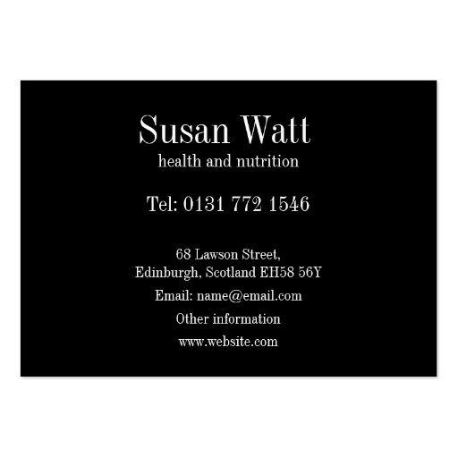 Health and Nutrition Business Card (back side)