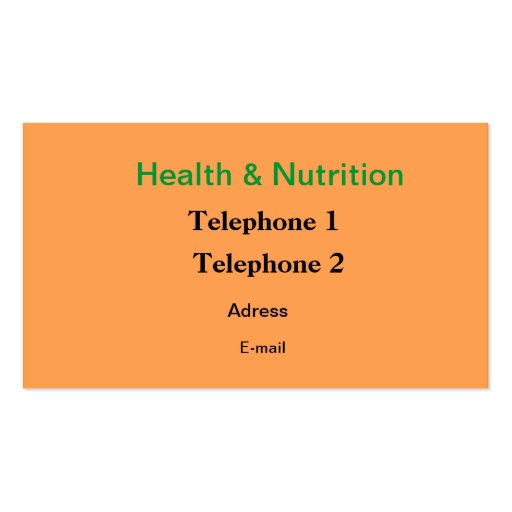 Health and nutrition business cards (back side)
