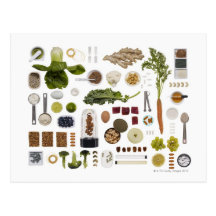 Healthy food grid on a white background. post card
