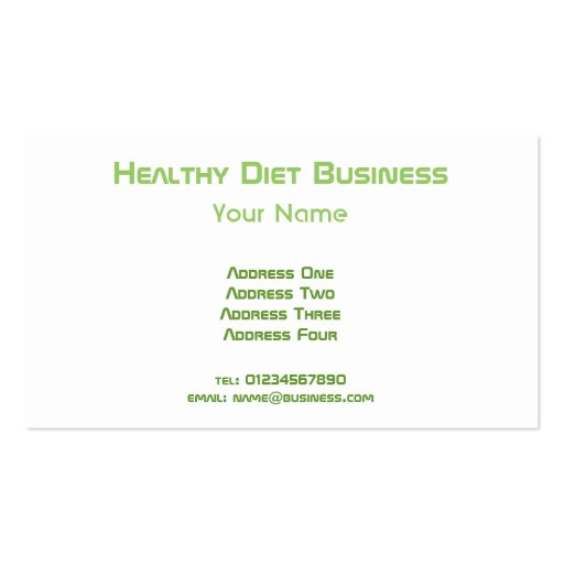 Healthy Natural Diet Business Card (back side)