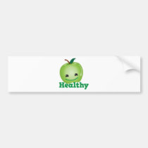 Healthy with green kawaii apple with a cute face bumper stickers