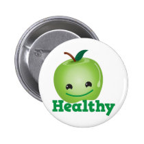Healthy with green kawaii apple with a cute face buttons