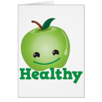Healthy with green kawaii apple with a cute face cards