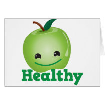 Healthy with green kawaii apple with a cute face cards