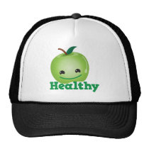 Healthy with green kawaii apple with a cute face hats