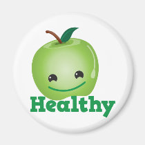 Healthy with green kawaii apple with a cute face magnets