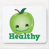 Healthy with green kawaii apple with a cute face mousepads