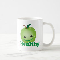 Healthy with green kawaii apple with a cute face mugs
