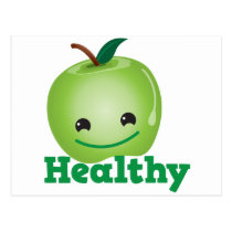 Healthy with green kawaii apple with a cute face postcards