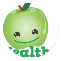 Healthy with green kawaii apple with a cute face sticker