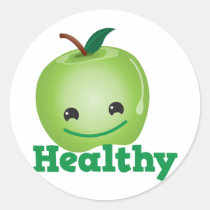 Healthy with green kawaii apple with a cute face stickers