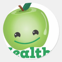Healthy with green kawaii apple with a cute face stickers