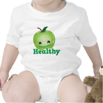 Healthy with green kawaii apple with a cute face t-shirts