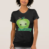Healthy with green kawaii apple with a cute face t-shirts