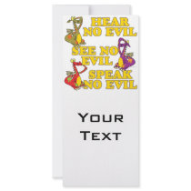 hear see speak no evil dragons cartoon custom rack card