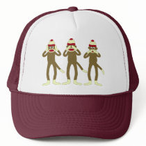 Hear, See, Speak No Evil Sock Monkeys Trucker Hat