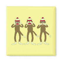 Hear, See, Speak No Evil Sock Monkeys Magnet