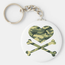 heart and cross bones light camo key chain