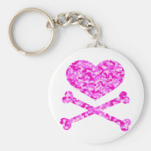 heart and cross bones urban camo pink keychain