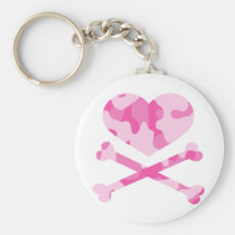 heart and crossbones pink camo keychains