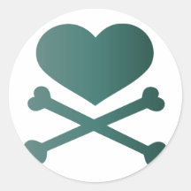 heart and crossbones teal gradient round stickers