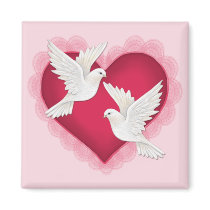 Heart and Doves - Pink magnets