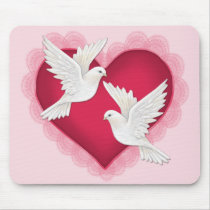 Heart and Doves - Pink Mouse Pads